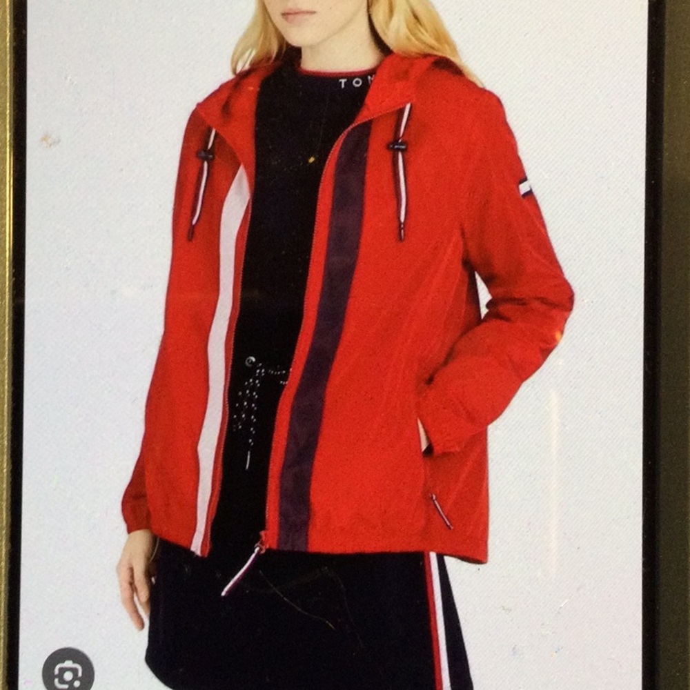 Tommy Hilfiger Sport Hooded Red and Black Windbreaker Jacket Women's Size XL